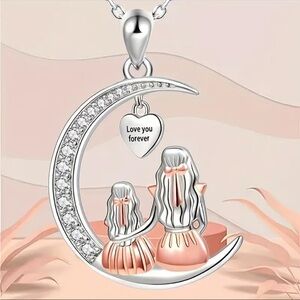Mother Daughter Pendant Necklace Silver Gold Crescent Love Gift